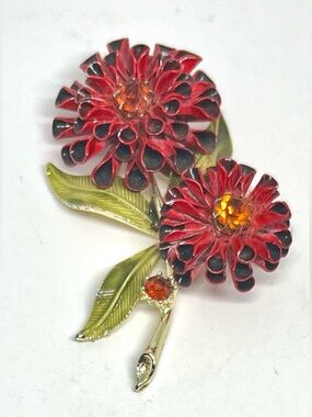 Vintage 1940s Coro Red Dahlia Brooch